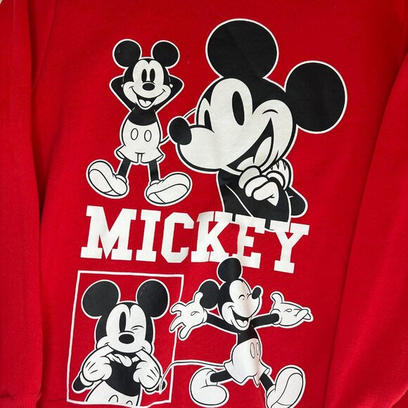 Disney Mickey Mouse 28 Original Red Graphic Sweatshirt JR's Small Crewneck-A198 - Picture 4 of 4